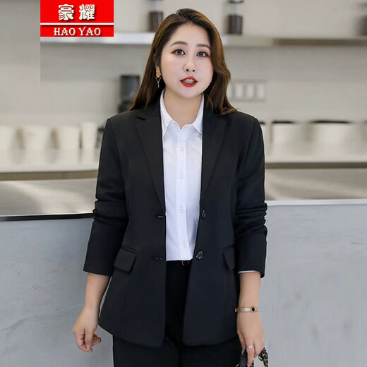 Haoyao professional suit suit jacket formal wear for women autumn and winter large size fat mm college student interview business commuting small suit black suit + pants + shirt 3XL size (weight 130-140)