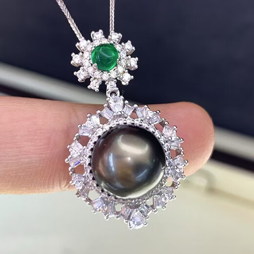 WEIYAN One thing and one picture South Sea gold beads S925 silver Tahitian black pearl pendant women's seawater pearl pendant single C18 free S925 silver chain