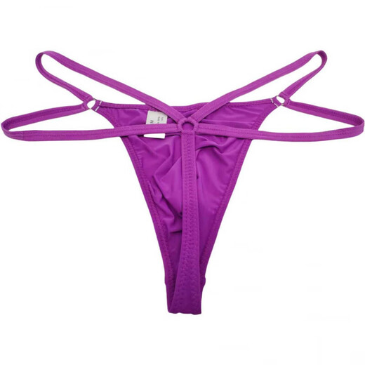 Men's T-string underwear stretch ice silk large pouch double-strap thong underwear with ring sexy underwear men's T-pants breathable purple S