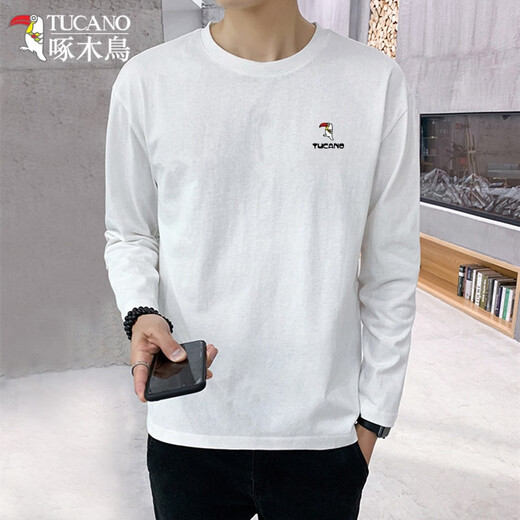 Woodpecker (TUCANO) long-sleeved T-shirt men's thin slim fit pure cotton T-shirt casual versatile solid color round neck pullover bottoming shirt men's dark gray XL recommended 120-130Jin Jin equals 0.5 kg