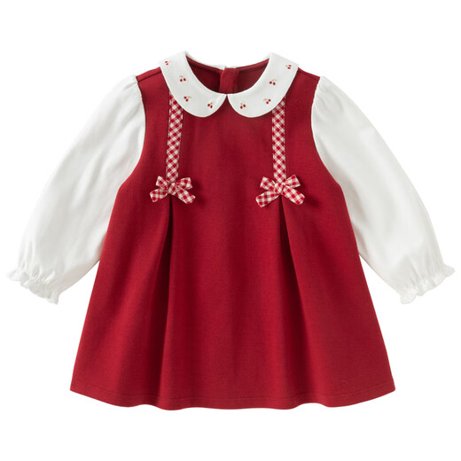 DAVE&BELLA girls' dress, baby girl's fake two-piece dress, new spring dress, fashionable children's princess dress, children's dress, red, in stock, 120 cm (recommended height 110-120cm)