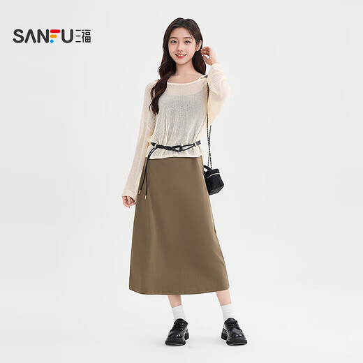 Sanfu Suit 2025 Autumn Hollow Neck Woolen Blouse Dress Two-piece Set Women's 505938 Brown S