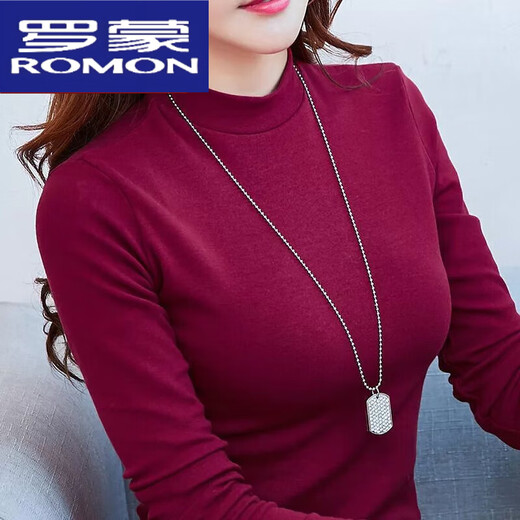 Luo Meng light luxury brand 22 years new half turtleneck pure cotton brushed bottoming shirt for women 2022 autumn and winter solid color mid-collar top white XL 120-135