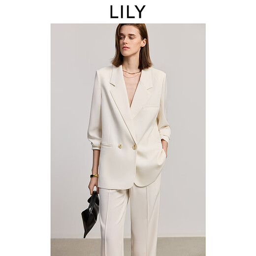 LILY2025 new summer style containing acetic acid old money style loose casual versatile professional commuting long-sleeved suit jacket for women 703 beige M