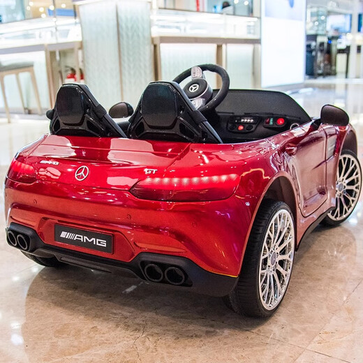 Aiqima large double baby electric car four-wheel remote control toy car male and female babies can sit on one person rechargeable stroller China red four-wheel drive silent wheel + double leather seat double seat + Bluetooth remote control/Bluetooth music + light