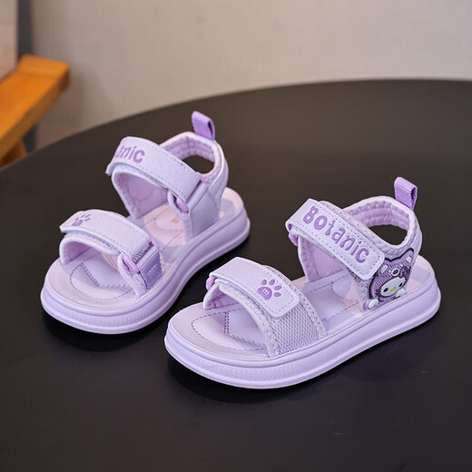 Children's Sandals Girls Princess Shoes 2025 New Summer Girls Fashion Soft Bottom Beach Shoes Baby Sandals Anti-Slip Purple Size 31 Inner Length 19.5cm