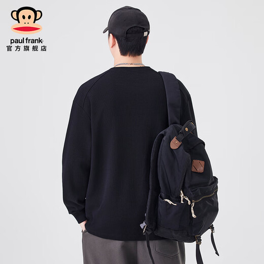 Big mouth monkey (paul frank) Henry collar long-sleeved sweatshirt men's spring and autumn new loose casual pullover long-sleeved tops bottoming shirt jacket men black autumn new 2XL recommended 160-180Jin Jin equals 0.5 kg
