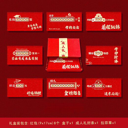 梓嘉福升学红包中高考成人礼镂空逢考必过金榜题名红包升学宴 2694镂空盒装+211学府贴条(8个/盒) 硬纸镂空红包-百元平放