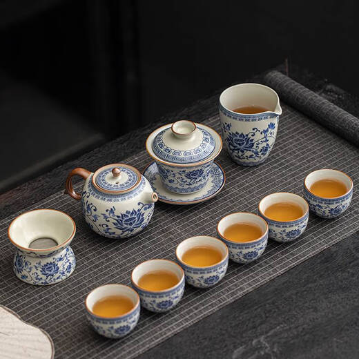 Yong Huan Ru Kiln Blue and White Tea Set New Household Tea Maker Light Luxury Kung Fu Tea Cup Covered Bowl Gift Box 9272 Ru Kiln Teapot + Covered Bowl Jiangshan --- Gift Box