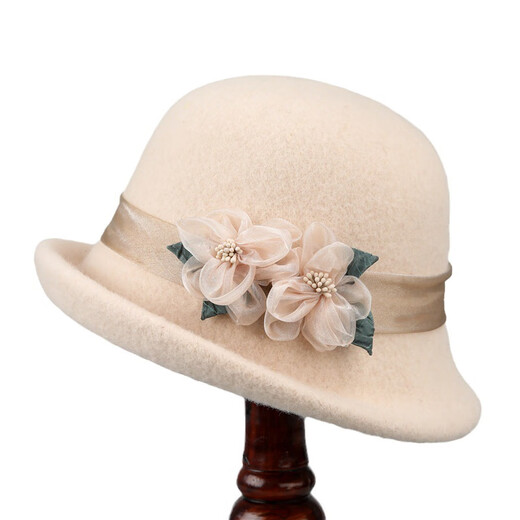 Woodpecker (TUCANO) French retro woolen hat for women, autumn and winter curled woolen felt hat, fashionable and versatile fisherman hat, outdoor basin hat, trendy off-white M (56-58cm)