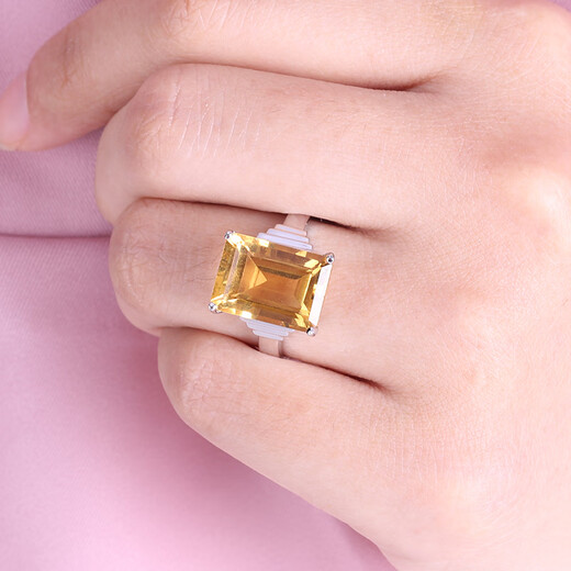 GEM STONE KING Ring Women's Square Citrine Amethyst 925 Silver Fashionable Princess Colored Gemstone Women's Ring as a Gift for Mom Beautiful No. 5 Citrine