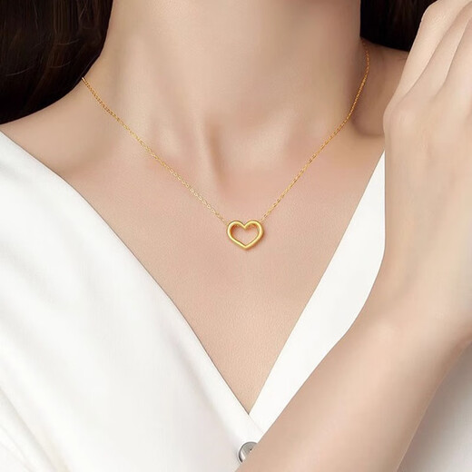 Dewey Fan 999 Pure Gold Silver Necklace Women's Gold Love Pendant Clavicle Chain Temperament Niche Gift for Girlfriend's Birthday Love+s925 Necklace (Thick Gold Layer)