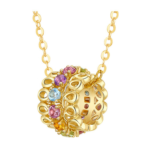 IL&CO Youke Floral Collection 18K Gold Natural Colorful Treasure Necklace Women's Transfer Bead Set Chain Birthday Valentine's Day Gift Huazhiyin K Gold Transfer Bead Pendant with Silver Chain