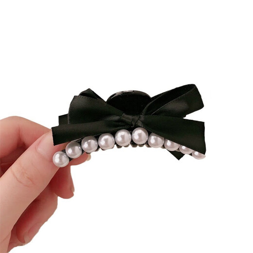 French style small fragrant black bow imitation pearl princess hair clip sweet and versatile grabber hairpin hair accessories for women French large pearl grabber
