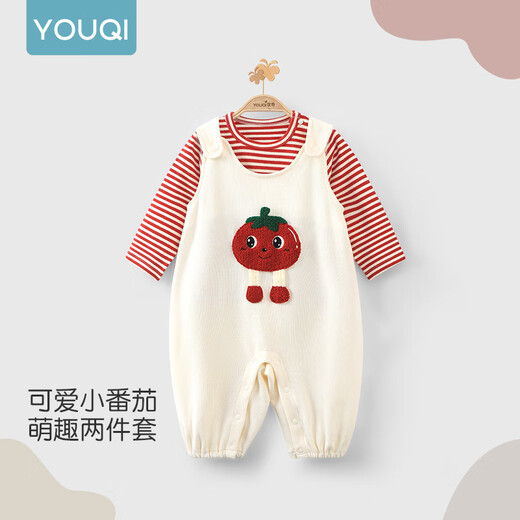 Youqi baby clothes, autumn clothes, super cute overalls, stylish bottoming shirt, two-piece set, cute outing clothes, baby autumn suit, Tomato Xiaobao, striped T-shirt + overalls, 90cm