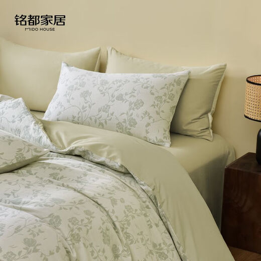 MIDO HOUSE Mingdu bed four-piece set double-layer yarn washed cotton yarn-dyed jacquard cotton quilt cover bedding set-Long Vine Rose Light 1.5m bed sheet style four-piece set