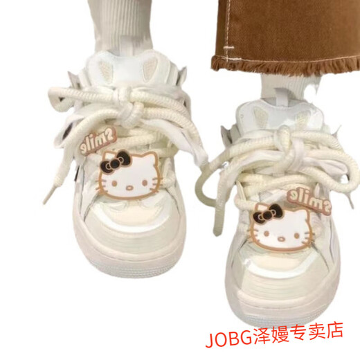 JOBG nationale Mode Nische KT Cat Joint Marke Brotschuhe für Frauen 2025 Frühling und Herbst neue Plattform dicke Sohle vielseitige modische weiße Schuhe für Frauen weiß schwarz KT Single 37