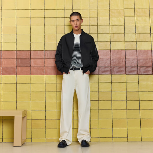 JACK&JONES 25-year men's autumn jacket men's baseball uniform trendy cool bomber jacket casual loose long-sleeved black top E43 pure black XS (165)