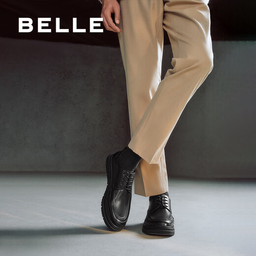 Belle textured business shoes for men 2025 spring new cowhide comfortable lace-up casual leather shoes A1819AM5 black 40 (250mm)