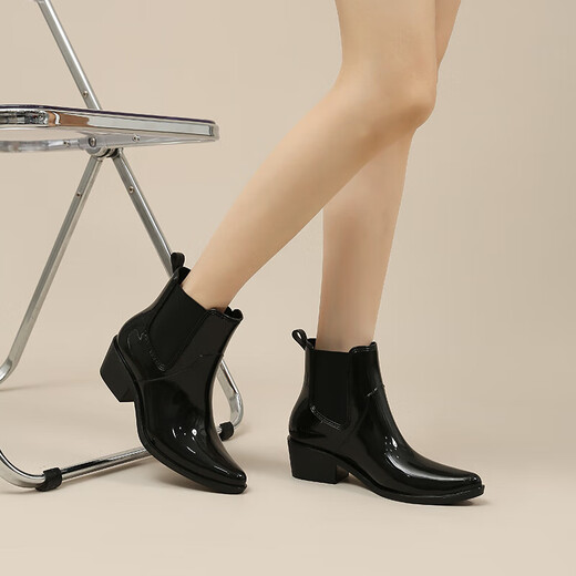 High heel rain boots for women 2025 new non-slip wear-resistant Chelsea rain boots lightweight and fashionable water shoes kitchen rubber shoes black single layer 38