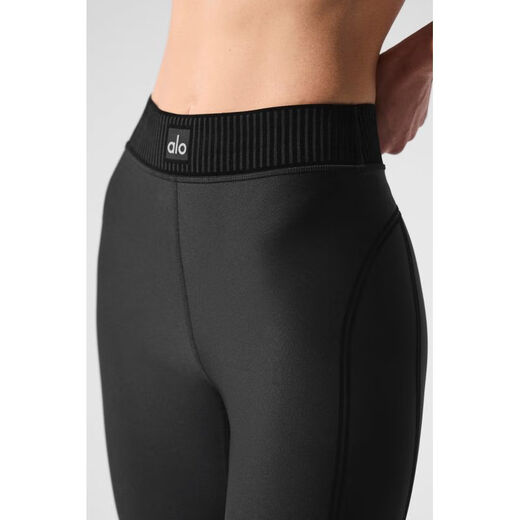 ALO YOGA yoga pants, high-waisted fitness pants, Airlift Pilates pants 7/8, high-performance streamlined high-elastic sports pants Black XXS (suitable for waist 59.5 - 62cm)
