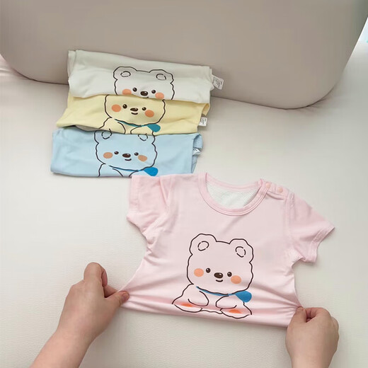 Fat Donglai Xia Thin Style Infants and Boys Boneless Modal Mesh Back Cool Small Short Sleeve Baby Half Fat Donglai Same Style Pink_Xiaoka Short Sleeve 100 cm