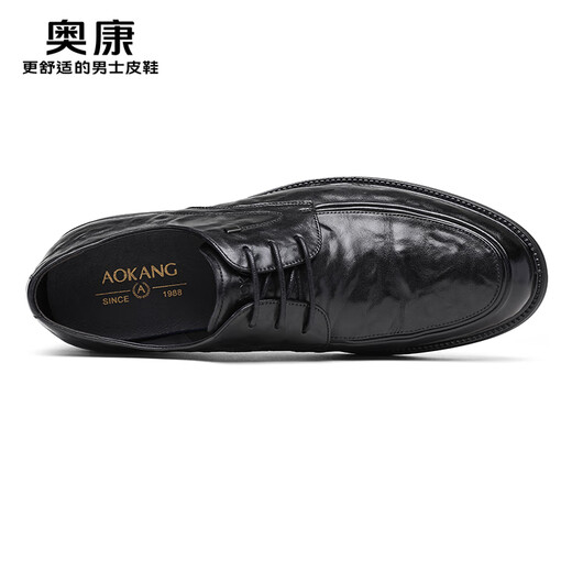 Aokang men's shoes 2025 new spring and autumn black lace-up leather shoes men's business casual shoes commuter formal derby shoes MT