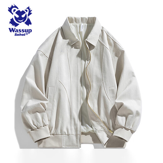 Wassup Sohot Jacket Men's Autumn and Winter Pure Cotton Washed Retro Jacket Men's Slim Lapel Work Jacket Black XL