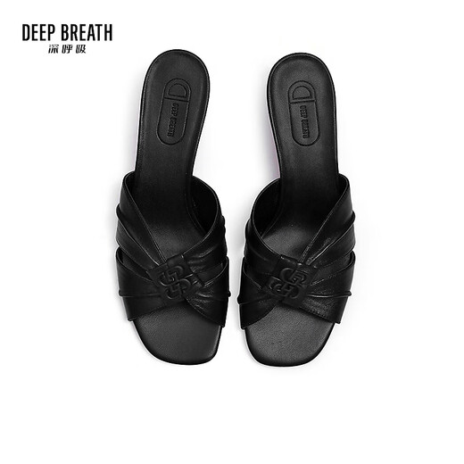 DEEP BREATH Deep Breath Women's Shoes Sheepskin Soft Wrinkled Thick Heels Jingshe Comfortable High Heel Sandals AX14116 Black 36
