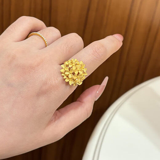 Ruinuo gold flower tower ring for women new pure gold 999 design ring birthday gift for girlfriend Gold flower tower ring / gold weight about 3.75g