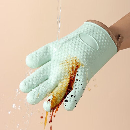 Baijie anti-scalding gloves insulated oven, microwave oven, kitchen baking, high temperature resistant thickened cotton silicone five-finger flexible silicone anti-scalding gloves, two packs, anti-scalding and heat insulation丨stable and non-slip