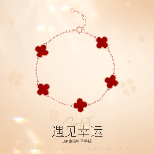 Demouni 18K gold bracelet lucky four-leaf clover gold bracelet for women agate anniversary birthday gift for girlfriend and wife