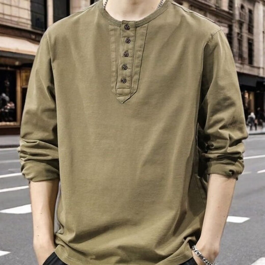2025 new men's spring trendy brand retro Henry collar long-sleeved T-shirt casual sweatshirt new Chinese style thin bottoming shirt charcoal gray 2XL suitable weight 160-180Jin Jin equals 0.5 kg