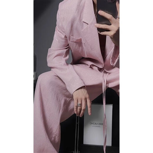 An Chuxia 2025 summer new style designer loose niche light luxury men's casual thin simple temperament suit suit pink suit L 110-130Jin Jin equals 0.5kg recommended
