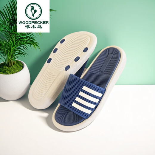 啄木鸟品牌高端春夏新款橡胶拖鞋轻奢男外穿2025新款运动休闲潮流一字拖 蓝色  40-41 偏小