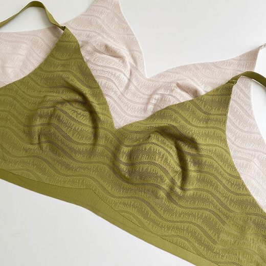 Rabbit Ears Ice Silk Seamless Underwear Women's Thin Large Breasts Revealing Small Breasts No Wire Ring Bra Bra Summer Large Size Olive Green + Elegant Black Save Money 2 Packs XL Suitable for 38/85ABC