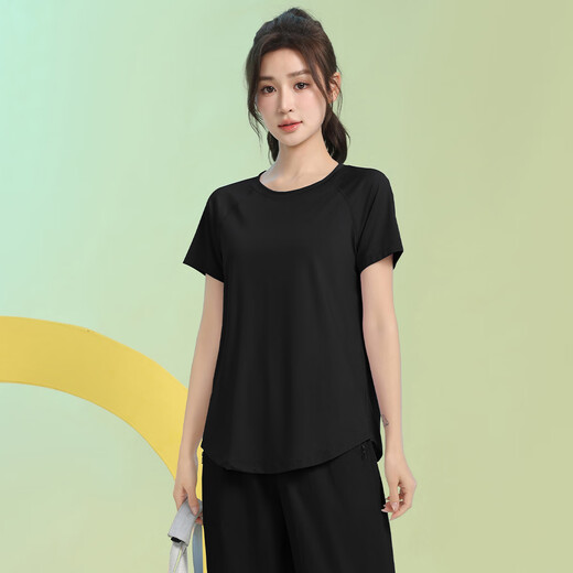 Phigeer Pilates beautiful yoga clothes for women summer short-sleeved quick-drying breathable sports tops running loose hollow fitness clothes lavender purple short-sleeved S