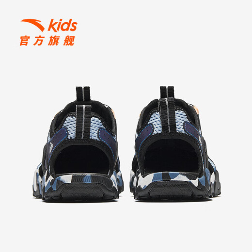 ANTA Children's Sandals Men's Big Children's Shoes 2025 Summer New Product Knob Buckle Outdoor Baotou Sports Shoes Anti-Slip Beach Shoes Dust Blue/Black-1 37