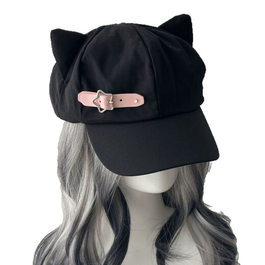 QUEEN TRIP cat ear cap star love y leather buckle subculture otaku style cute two-dimensional beret white star buckle cat ear hat