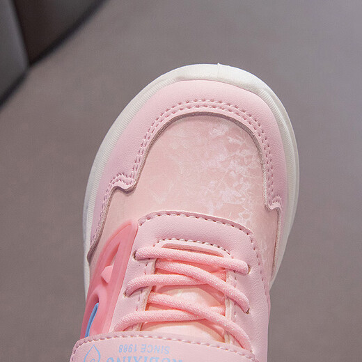 Girls mesh leather sneakers autumn new children's running shoes breathable soft sole little girl casual running shoes 9922 pink leather 36
