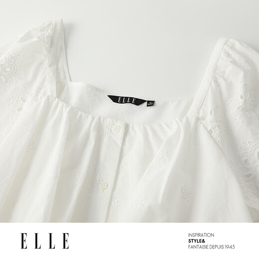 ELLE white cotton pajamas for women 2025 summer new style French ruffle resort style short-sleeved shorts set white (top) M