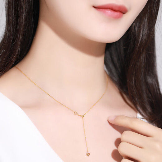 Zokai yellow 18K gold necklace plain gold chain versatile Chopard chain zipper with chain birthday gift X00590