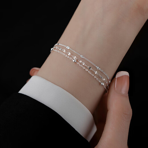 Qingyu 925 sterling silver three-layer chain bracelet bracelet with a sense of best friend niche design bracelet 925 silver three-layer chain bracelet