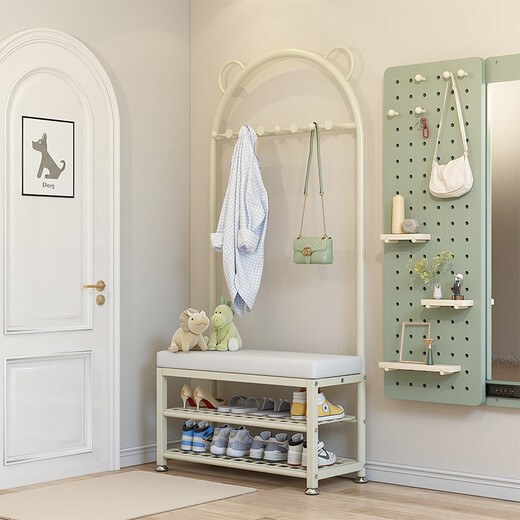Jungle coat rack floor-standing foyer bedroom door shoe changing stool shoe rack clothes rack integrated clothes drying rack 100 milk white PU