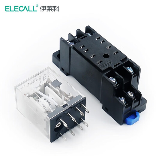 ELECALL HH52P (MY2NJ) small intermediate relay DC two-on-two-off with light and base electromagnetic relay set 8 feet DC24V 5A