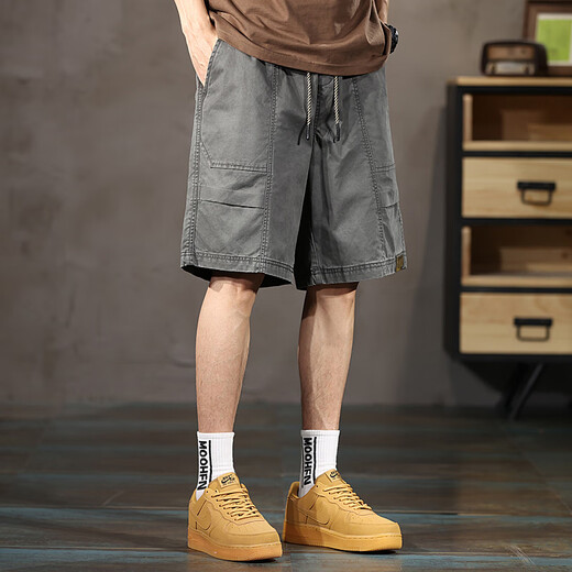 Uji Co Herren Pure Cotton Shorts Sommer dünne lockere, lockere mittelgroße 2024 Neue Modemarke 6629 Black + 6629 Khaki M.