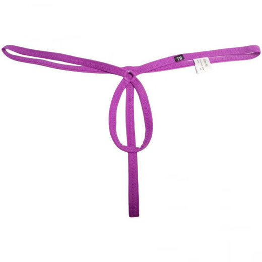 Men's T-string Sexy Bandage Pants Solid Color T-Pants Low-Waist Underwear T-Pants Free of Removal A String Thin Belt with Iron Ring Purple 3XL