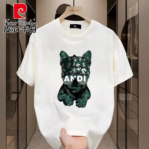 皮尔卡丹欧美潮牌夏季纯棉短袖t恤男2025新款体恤宽松大码情侣装男士半袖 V691黑色 S