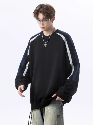 OEMG Hoodless Round Neck Sweatshirt Men's Spring, Autumn and Winter New American Style Long Sleeve Couple Couple White Gray High Quality XL Recommended 110-130Jin Jin is equal to 0.5 kg