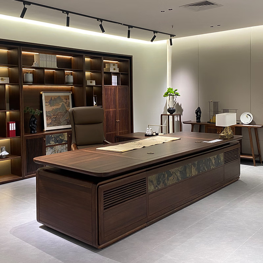 Ningqiu Luoge (NICHLORT) office desks and chairs all solid wood boss desk new Chinese style side cabinet senior chairman president desk executive desk 3.0 meters office desk with side table